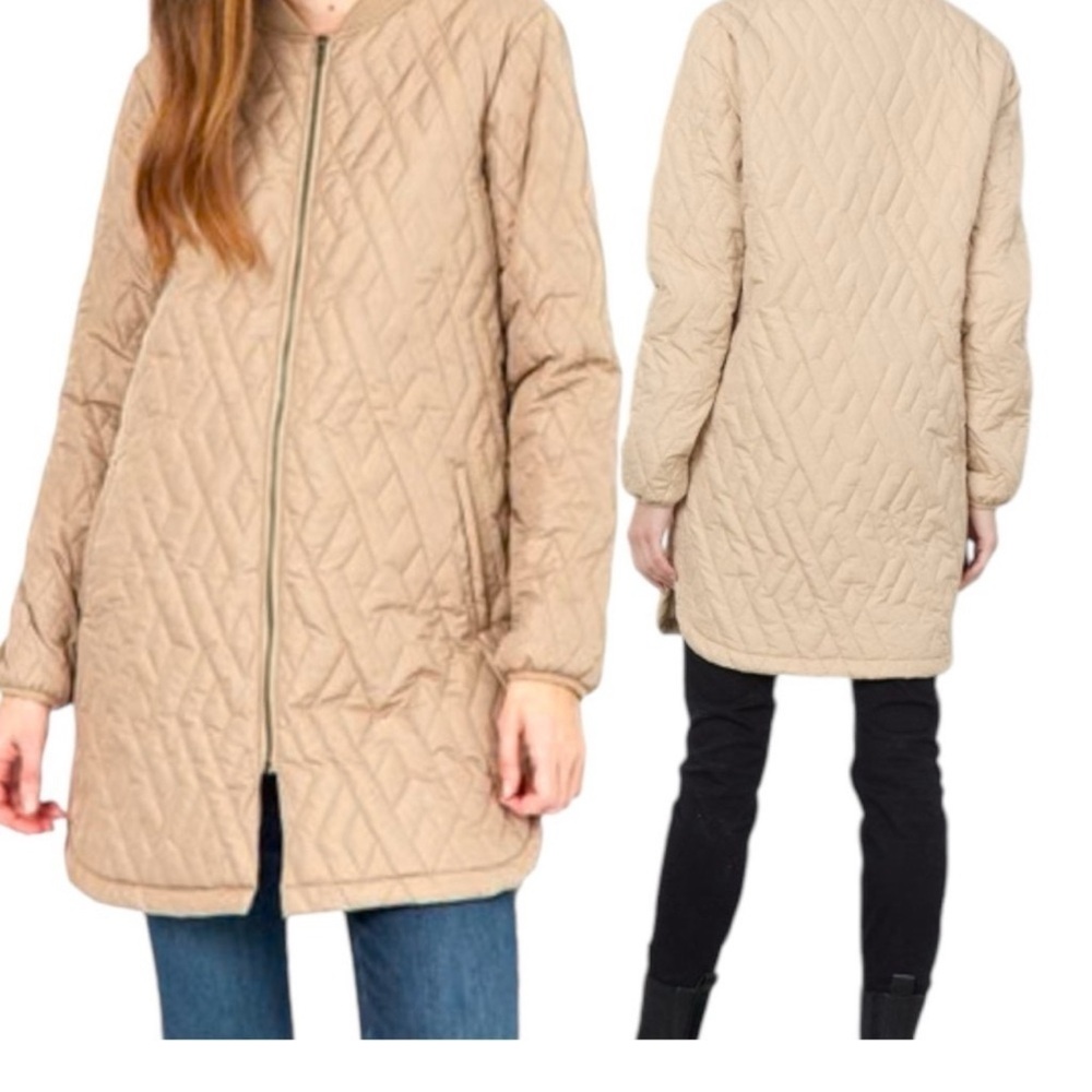 Soya Concept Fenya 10 Quilted Jacket Women Sz L Tan Sand Mid Length Light Coat